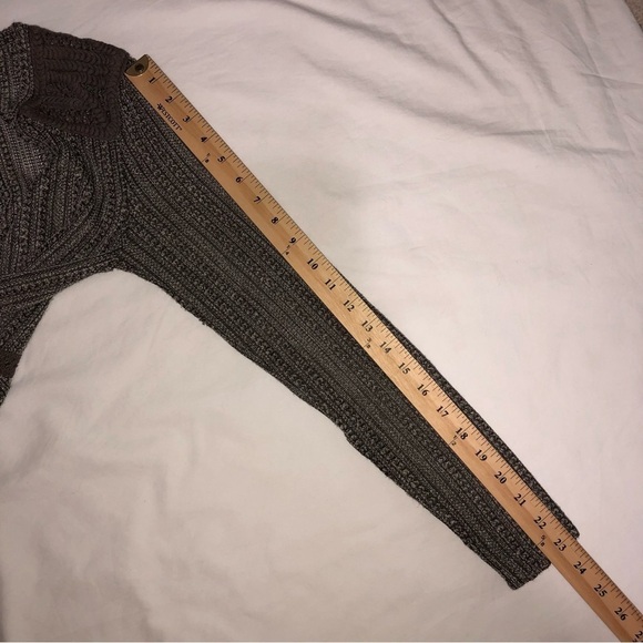 Knox Rose Size XS Open Weave Cardigan Crochet Peplum Gray Brown Long Sleeve - Picture 8 of 9